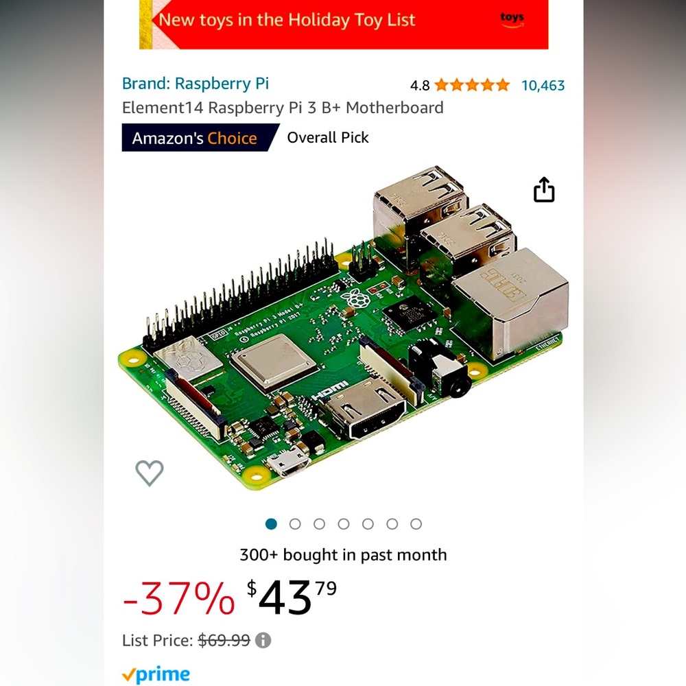 Raspberry Pi3 B+ Motherboard w Pre Loaded Micro SD card, monitor, charging port.